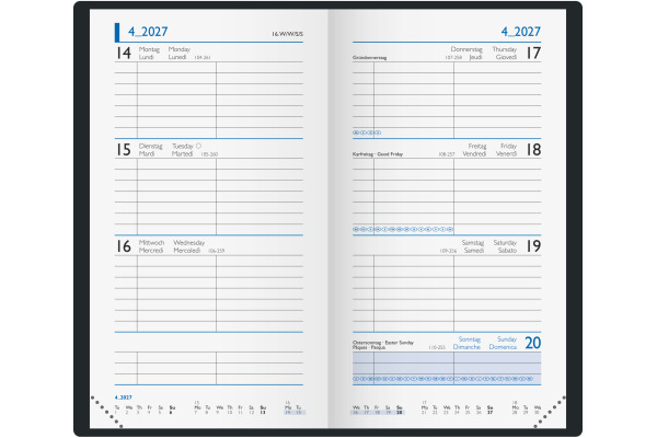 BRUNNEN Taschenkalender 2027 75661907 1W/2S schwarz ML 9x15cm