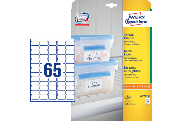 AVERY ZW. Tiefkühletiketten 38,1x21,1mm L7971-25 1625 Stück