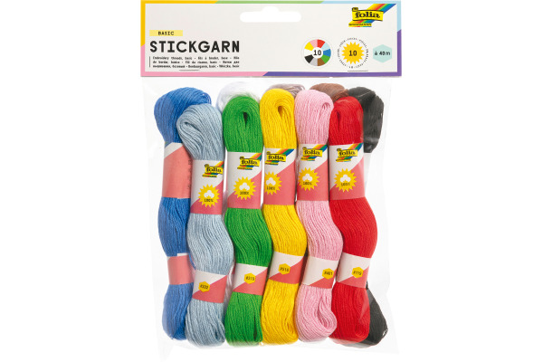 FOLIA Stickgarn 10 Stk. à 40m 23992 Basic, 10 Farben ass.
