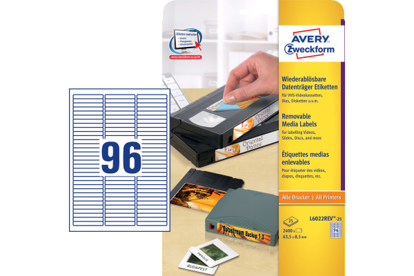 AVERY ZW. Etiketten 63,5x8,5mm L6022REV2 Data Cartridge 2400 Stück