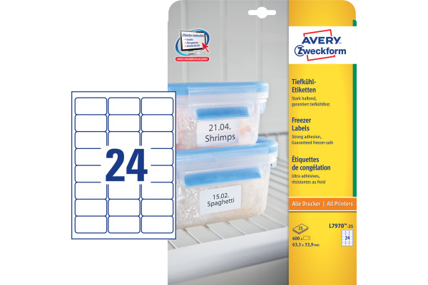 AVERY ZW. Tiefkühletiketten 63,5x33,9mm L7970-25 600 Stück